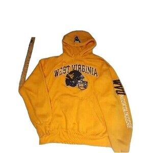 W Virginia Mountaineers Yellow Champion Pullover MED Hoodie Sweat shirt Adult
